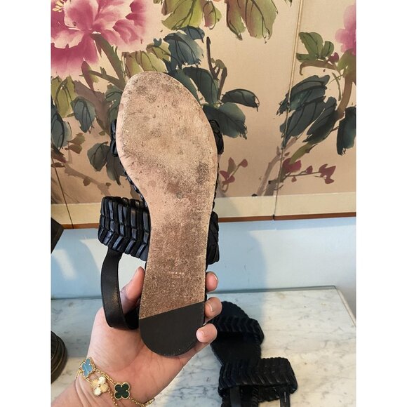 Veronica Beard Simone Sandals Womens Size 10.5 Black Braided Leather Woven - Picture 6 of 7